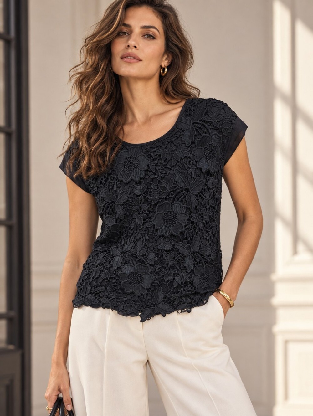 ❤️ GERARD DAREL PARIS LACE OVERLAY COTTON TOP, XL